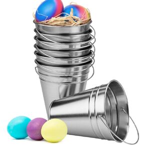 Kicko Large Galvanized Metal Buckets Bulk - 6 Pack - with Handle 5 X 4.5 Inches - Unique Goody Baskets, for Party Favors, Party Accessories and Christmas Decorations