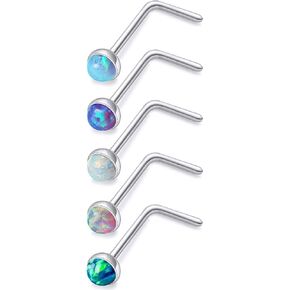 18G 20G 22G Titanium Nose Rings Opal Nose Studs for Women Men G23 Opal Nose Rings Nostril Piercing Jewelry Top Opal 1.5mm 2mm 2.5mm 3mm 5Pcs
