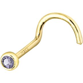 Solid 14K Gold Nose Screw Stud Bezel Set Tanzanite 22G Cork-screw Nose Stud - 14K White Gold / 14K Yellow Gold December Birthstone Nose Ring Stud
