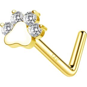 CHARMONLINE 14K Solid Gold Butterfly Paw Nose Stud 20G Yellow Gold L Bend Nose Stud Nose Piercing 14K Real Gold Nose Stud Nose Ring Hypoallergenic Nose Piercing for Women Men
