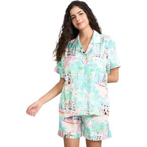Womens Silk Satin Shorts Pajamas Set Button Down 2 Piece Pjs Short Sleeve Oversized Sleepwear with Pockets