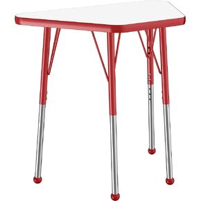 طاولة مكتب ومدرسة للأنشطة شبه المنحرفة قابلة للمسح الجاف من FDP (18 × 30 بوصة)، أرجل قياسية مع انزلاقات كروية للمساحات التعاونية، ارتفاع قابل للتعديل 19-30 بوصة - سطح لوح أبيض، حافة حمراء وأرجل حمراء