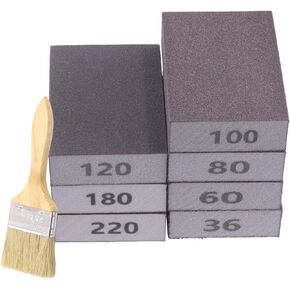 Swpeet 29Pcs 4.72 x 3.9 x 0.47 Inch 8 Sizes Blue #36-5000 Grit Ultra Fine Wet and Dry Sanding Sponge Sanding Blocks and 6 Sizes Sandpapers Sheets with Wooden Paint Brush Kit
