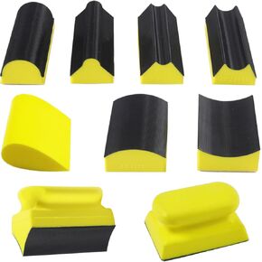 مجموعة قوالب الصنفرة اليدوية المكونة من 9 قطع، مجموعة متنوعة من الأشكال المحدبة والمقعرة بتفاصيل خطاف وحلقة للخشب وإصلاح هياكل السيارات والطلاء والأعمال الخشبية والأثاث، باللون الأصفر in Kuwait