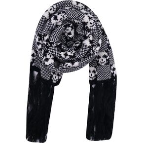 ANKOMINA Winter Warm Knitted Scarf Skull Skeleton Print Shawl Wraps Neck Warmer Tassel Fringe Scarf for Women Men Kids