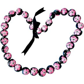 Hawaiian Jewelry 32" Pink Hibiscus Flower Kukui Nut Necklace