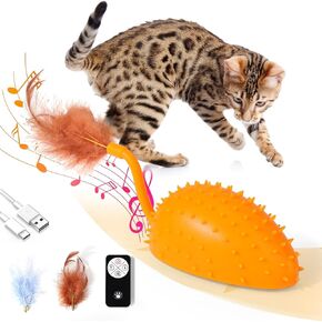 BABORUI Interactive Cat Toy, Remote Control Mouse Toy, Automatic Cat Toys with Feathers, Moving Smart Cat Toy Car for Indoor Cats, USB Rechargeable