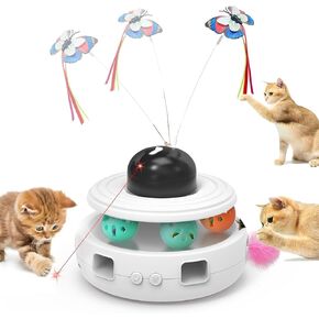 لعبة كاشيفي للقطط التفاعلية للقطط الداخلية: ألعاب ريش القطط 5 في 1 قابلة لإعادة الشحن أوتوماتيكية مع ضوء | معالجة الكرات | النعناع البري | ريشة الكمين | نداء الطيور | الفراشة الطائرة لتمرين القطط in Kuwait