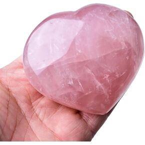 Rose Quartz Heart Shaped Healing Crystal Stone Large Pocket Palm Worry Stone Pink Love Carved Rock Chakra Reiki Balancing 0.6-0.8 Pounds