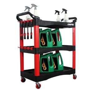 160359 3-Tier Service Detailing Cart with Wheels, Side Hanging Hooks/Bottle Holders, Car Wash Detail Trolley for Tool Storage Organizer for Mechanic, Garage, Workshop, Repair Shop