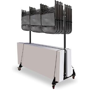 AdirOffice Combo Cart for Chairs & Tables - Foldable Seat & Table Wheeled Caddy - Steel Body Truck with Locking Swivel Caster Wheels - 600 Lbs Weight Capacity - Quick & Easy Assembly