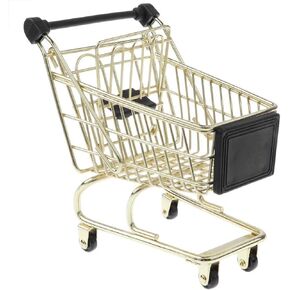 Mini Shopping Cart Trolley Mini Supermarket Handcart Shopping Utility Cart Mode Storage Basket for Desktop Decoration - Golden M