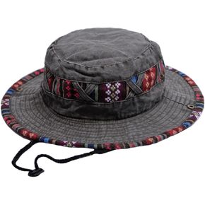 Bucket Hat for Men and Women, Wide Brim Floral Adjustable UV Protection Fishing Washed Sun Hats, Cowboy Hat