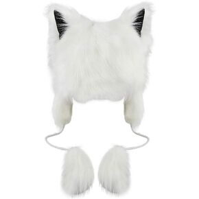 PURFUN Colorful Faux Fur Earflap Hats With Cat Ear Adults Animal Theme Fox Wolf Hooded Hat Cosplay Halloween Costume Headwear