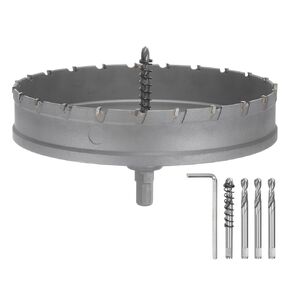 Carbide Hole Saw Kit 150mm (5-29/32") Metal Hole Cutter Set with 5pcs Center Drill Bits Springs 1pcs Wrench for Stainless Steel Copper Iron Aluminum