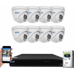 GW Security 8MP Security Camera System with AI Face/Human/Vehicle Detection, 8CH 4K DVR and 8 x 8MP 2160p Waterproof Microphone Coaxial CCTV Camera, Smart AI Alert & Playback, 2TB Hard Drive