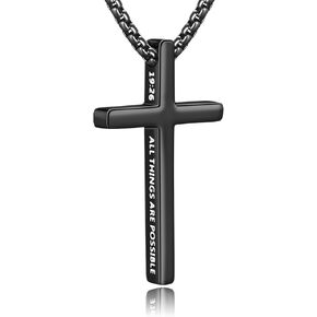 Fiusem Cross Necklace for Men, Inspirational Bible Verse Cross Chain for Men, 316 Stainless Steel Cross Necklace for Boys