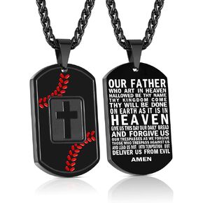 Kalanophel Baseball Cross Dog Tag Necklace for Men Boys Son Stainless Steel Bible Verse Pendant Religious Communion Confirmation Baptism Sports Jewelry Gift 24 Inch Chain