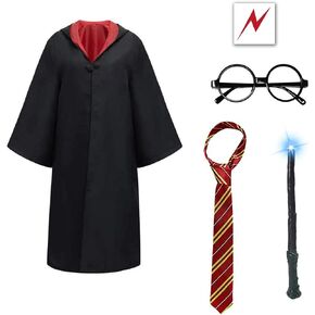 Dance Pig Wizard Costume Set 7PCS for Halloween Masquerade Party Adults Kids Harry Costume Cosplay Accessories Age6-30