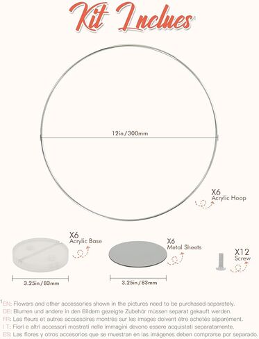 iDecoMart Gold Metal Floral Hoop Centerpiece - Set of 6 | 12 Inch Wreath Rings with Acrylic and Metallic Base for Table Decorations in Saudi Arabia