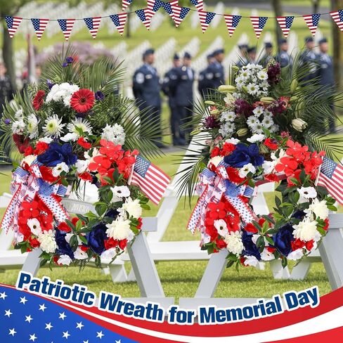 اكليلا من الزهور الوطنية في الرابع من يوليو للباب الأمامي كوبية اصطناعية وعلم أمريكا ديكور اكليلا من الزهور باللونين الأحمر والأبيض والأزرق للباب الأمامي في الرابع من يوليو ديكورات يوم الاستقلال التذكاري in Kuwait