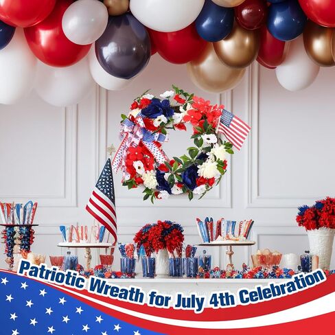 اكليلا من الزهور الوطنية في الرابع من يوليو للباب الأمامي كوبية اصطناعية وعلم أمريكا ديكور اكليلا من الزهور باللونين الأحمر والأبيض والأزرق للباب الأمامي في الرابع من يوليو ديكورات يوم الاستقلال التذكاري in Kuwait