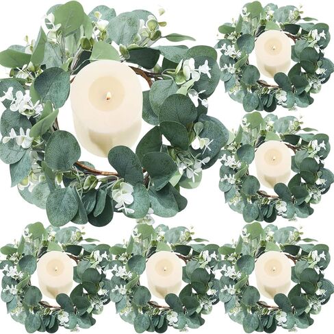6 Pcs 12" Eucalyptus Wreath for Front Door Artificial Green Leaves Eucalyptus Wreath Farmhouse Spring Summer Wreath for Wedding Window Tabletop Decoration(Novel) in Kuwait