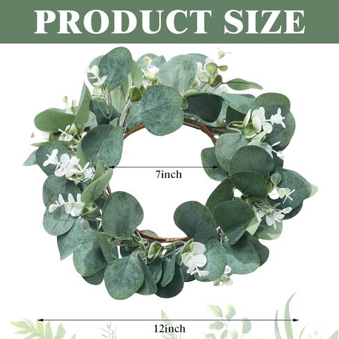 6 Pcs 12" Eucalyptus Wreath for Front Door Artificial Green Leaves Eucalyptus Wreath Farmhouse Spring Summer Wreath for Wedding Window Tabletop Decoration(Novel) in Kuwait