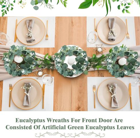 6 Pcs 12" Eucalyptus Wreath for Front Door Artificial Green Leaves Eucalyptus Wreath Farmhouse Spring Summer Wreath for Wedding Window Tabletop Decoration(Novel) in Kuwait
