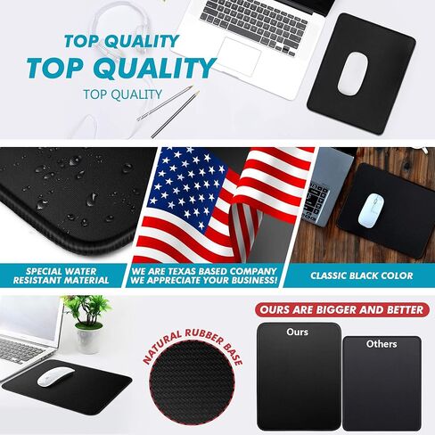 [35% Larger] Gaming Mouse Pad 12x10x1/8 in. Delicate Stitched Edges & Non-Slip Natural Rubber Base, Premium-Textured & Waterproof Mousepad, Mouse Mat for Computer, Laptop, PC, Office & Home, Black in Kuwait