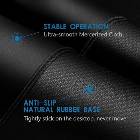 [35% Larger] Gaming Mouse Pad 12x10x1/8 in. Delicate Stitched Edges & Non-Slip Natural Rubber Base, Premium-Textured & Waterproof Mousepad, Mouse Mat for Computer, Laptop, PC, Office & Home, Black in Kuwait