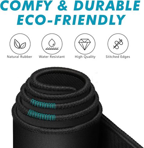 [35% Larger] Gaming Mouse Pad 12x10x1/8 in. Delicate Stitched Edges & Non-Slip Natural Rubber Base, Premium-Textured & Waterproof Mousepad, Mouse Mat for Computer, Laptop, PC, Office & Home, Black in Kuwait