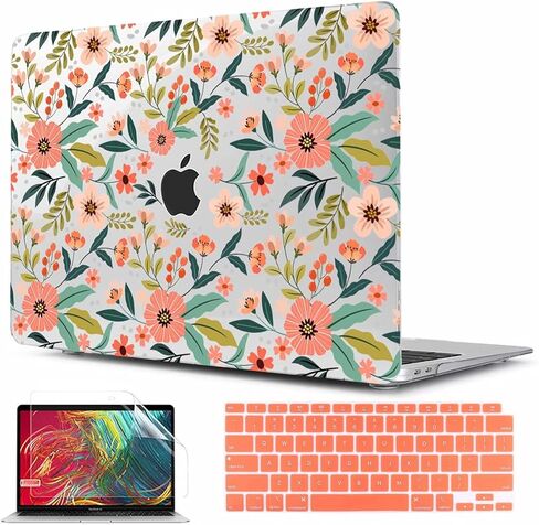 حافظة TWOLSKOO لجهاز MacBook Air 13 بوصة 2020 2019 2018 إصدار A2337 M1 A2179 A1932، حافظة صلبة وغطاء لوحة مفاتيح وواقي شاشة متوافق مع جهاز MacBook Air 13 Retina الجديد، زهور سلسة in Saudi Arabia