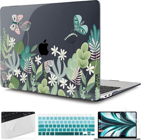 حافظة TWOLSKOO لجهاز MacBook Air 13 بوصة 2020 2019 2018 إصدار A2337 M1 A2179 A1932، حافظة صلبة وغطاء لوحة مفاتيح وواقي شاشة متوافق مع جهاز MacBook Air 13 Retina الجديد، زهور سلسة in Saudi Arabia