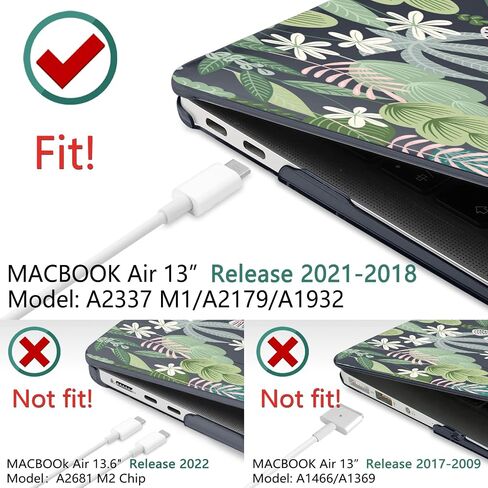 حافظة TWOLSKOO لجهاز MacBook Air 13 بوصة 2020 2019 2018 إصدار A2337 M1 A2179 A1932، حافظة صلبة وغطاء لوحة مفاتيح وواقي شاشة متوافق مع جهاز MacBook Air 13 Retina الجديد، زهور سلسة in Saudi Arabia