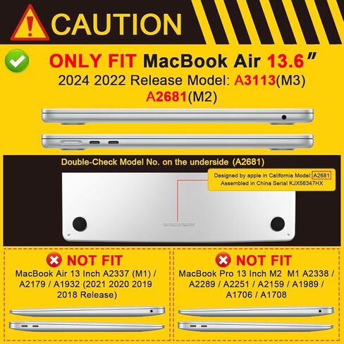 Batianda Matte Ultra-Thin M3 MacBook Air 13.6 inch Case 2022 2023 2024 Release Model A2681 A3113 Durable Fingerprint-Resistant, Precision Fit, with TPU Keyboard Cover and OTG Adapter, Translucent in Kuwait