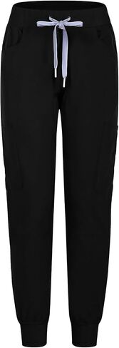 Minty Mint Women's Stylish Contrast Draw String Easy Wear Fit Lightweight Durable Stretchy Scrubs Jogger Pants Women Juniors Medical Scrub Nurse Doctor 7F3b Black M in Saudi Arabia