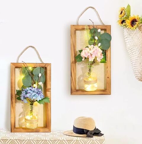 شمعدانات حائط زجاجية مصنوعة يدويًا من هوليتاون مع مصابيح LED - ديكور حائط برطمان ميسون مزخرف مع باقة كوبية - هدية مثالية للدفء المنزلي in Kuwait