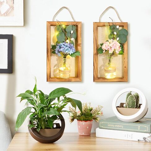 شمعدانات حائط زجاجية مصنوعة يدويًا من هوليتاون مع مصابيح LED - ديكور حائط برطمان ميسون مزخرف مع باقة كوبية - هدية مثالية للدفء المنزلي in Kuwait