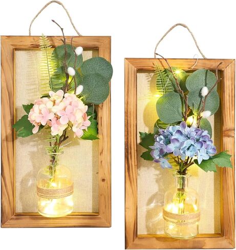 شمعدانات حائط زجاجية مصنوعة يدويًا من هوليتاون مع مصابيح LED - ديكور حائط برطمان ميسون مزخرف مع باقة كوبية - هدية مثالية للدفء المنزلي in Kuwait