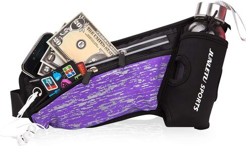 حزام الجري مع حامل زجاجة ماء وحزمة الخصر المرطبة للرجال والنساء، حزمة فاني عاكسة للماء، حزام جري خفيف للغاية للهواتف 7 بوصات، معدات الجري لركوب الدراجات، والمشي، والمشي لمسافات طويلة (أسود)... in Kuwait