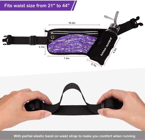 حزام الجري مع حامل زجاجة ماء وحزمة الخصر المرطبة للرجال والنساء، حزمة فاني عاكسة للماء، حزام جري خفيف للغاية للهواتف 7 بوصات، معدات الجري لركوب الدراجات، والمشي، والمشي لمسافات طويلة (أسود)... in Kuwait