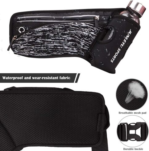 حزام الجري مع حامل زجاجة ماء وحزمة الخصر المرطبة للرجال والنساء، حزمة فاني عاكسة للماء، حزام جري خفيف للغاية للهواتف 7 بوصات، معدات الجري لركوب الدراجات، والمشي، والمشي لمسافات طويلة (أسود)... in Kuwait