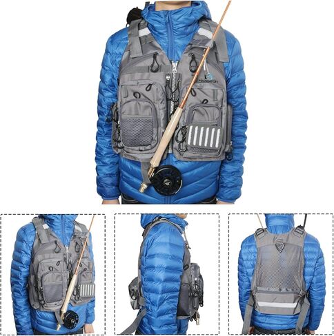 M MAXIMUMCATCH Maxcatch Fly Fishing Vest Pack Pack للرجال والنساء للأنشطة الخارجية، شبكة مسامية قابلة للتعديل in Kuwait