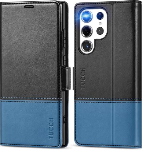 حافظة محفظة TUCCH لهاتف Galaxy S24 Ultra، [جراب داخلي مقاوم للصدمات من مادة TPU] مسند [حجب RFID] فتحة بطاقة، غطاء فوليو من جلد البولي يوريثان المغناطيسي متوافق مع هاتف Galaxy S24 Ultra 5G 6.8 بوصة 2024، أسود in Kuwait