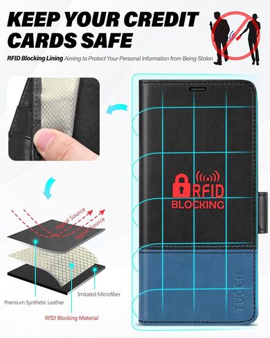 حافظة محفظة TUCCH لهاتف Galaxy S24 Ultra، [جراب داخلي مقاوم للصدمات من مادة TPU] مسند [حجب RFID] فتحة بطاقة، غطاء فوليو من جلد البولي يوريثان المغناطيسي متوافق مع هاتف Galaxy S24 Ultra 5G 6.8 بوصة 2024، أسود in Kuwait