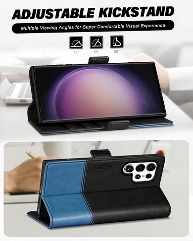حافظة محفظة TUCCH لهاتف Galaxy S24 Ultra، [جراب داخلي مقاوم للصدمات من مادة TPU] مسند [حجب RFID] فتحة بطاقة، غطاء فوليو من جلد البولي يوريثان المغناطيسي متوافق مع هاتف Galaxy S24 Ultra 5G 6.8 بوصة 2024، أسود in Kuwait