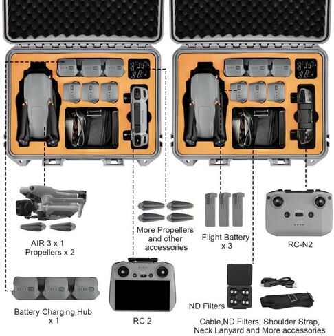 حافظة صلبة من YETEETH لجهاز DJI Air 3، حقيبة حمل مقاومة للماء للضغط لملحقات DJI Air 3 - تناسب أحدث DJI RC 2/RC-N2 (رمادي) in Saudi Arabia
