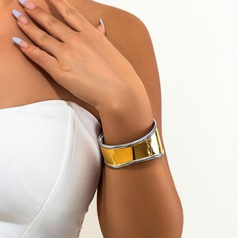 Gold Bangle Bracelets for Women Chunky Gold Bracelet Gold Cuff Bracelet Wide Gold Bangle Bracelet Hammered Open Wrist Cuff Bracelet Trendy Gold Jewelry in Saudi Arabia