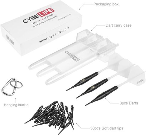 CyeeLife 18g Soft Tip Darts with Carry case and 30 Extra Points,Professional Plastic Darts Set,Multiple colors available in Saudi Arabia